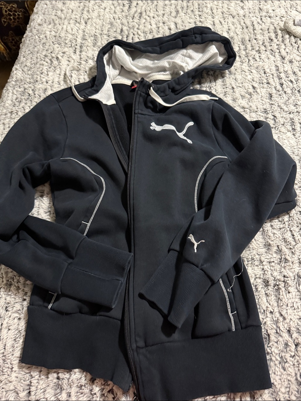 Puma womens Black Zip-Up Hoodie with White Logo